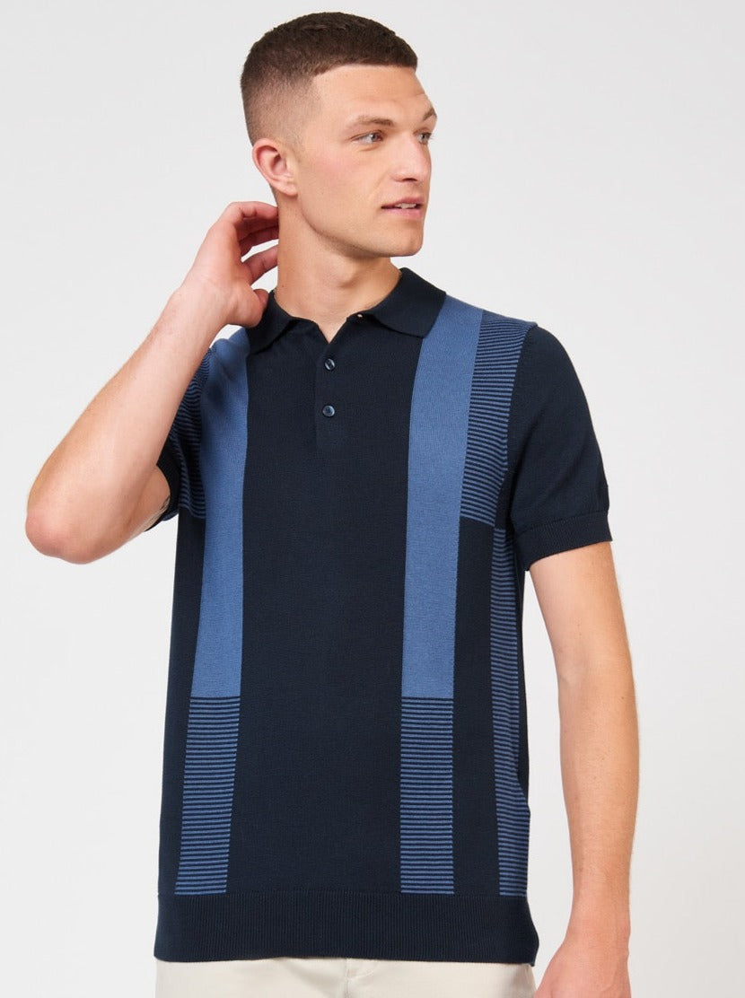 Pull à Col Polo Ben Sherman Intarsia Stripe Bleu Marine | AIC-17246388